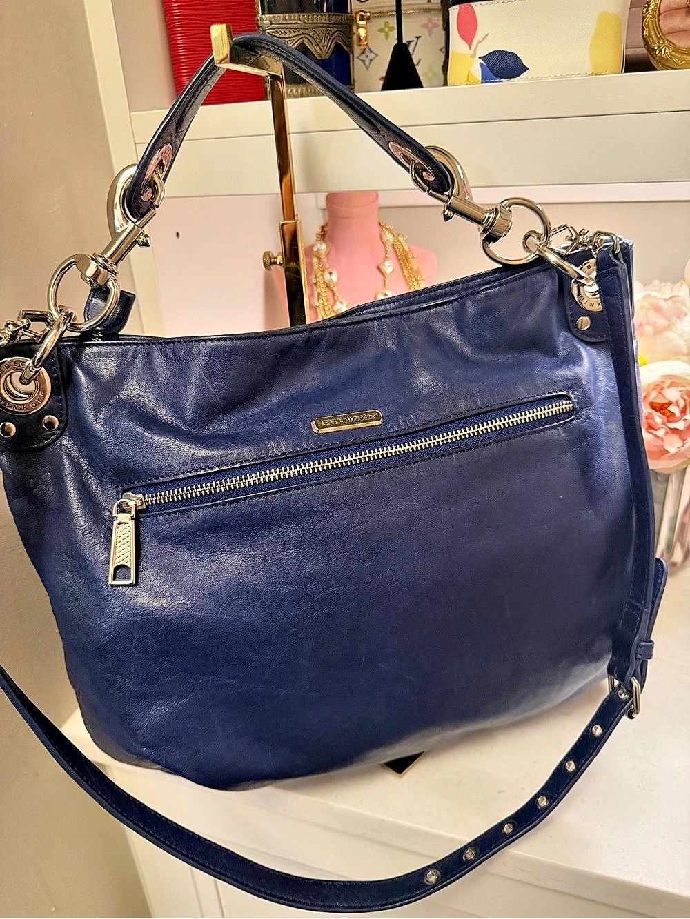 Rebecca Minkoff Blue Studded Leather Shoulder Crossbody Bag EUC